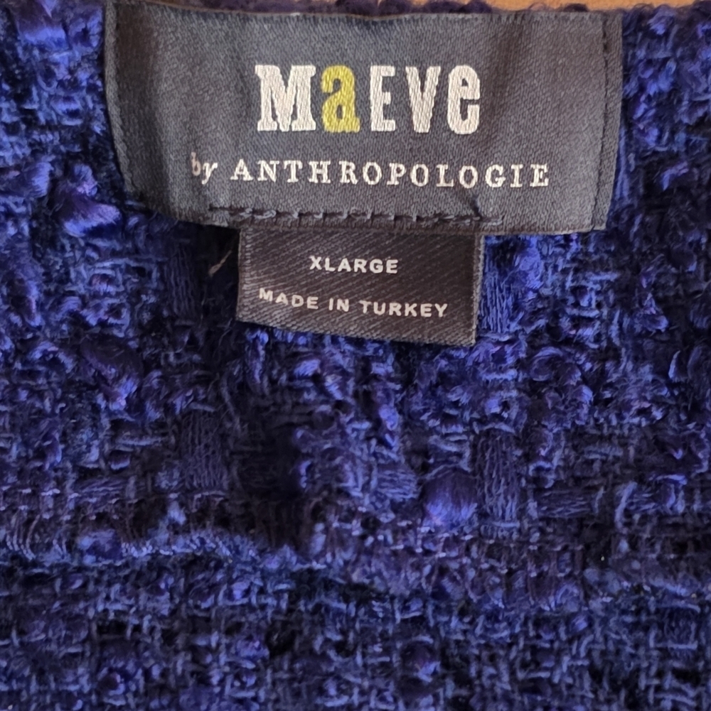Maeve Anthropologie Tweed Cropped Jacket XL Cobalt Blue Button Front - Picture 9 of 11